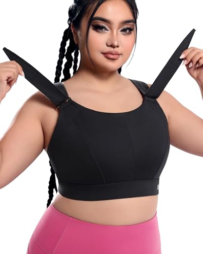 VFUS Adjustable High Impact Sports Bras Molded Cup Plus Size Bra for Large Bust Women Running Workout Gym Fitness (4X-Large, Black)