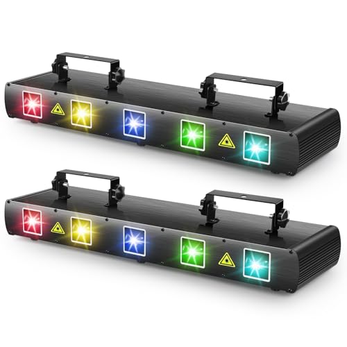 DJ Laser Lights, U`King 5 Beam Effect Sound Activated DJ Party Lights RGBYC LED Music Light by DMX Control for Disco Dancing Birthday Bar Stage Lighting（2 PCS）