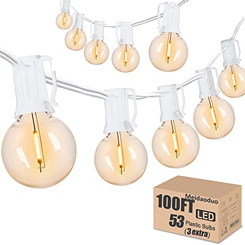 Meidaoduo Outdoor String Lights Waterproof Patio LED 100FT G40 Globe String Lights with 53 Shatterproof Clear Bulbs(3 Extra) for Indoor/Outdoor Wedding Pergola Gazebo White String Lights