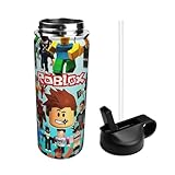 Kids Water Bottle Cartoon Vacuum Insulated Stainless Steel Cups Boys Girls Reusable Tumbler with Straw Handle Leakproof Water Bottles, 18 oz