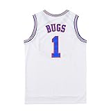 Bugs 1 Space Men's Movie Jersey Basketball Jersey with Head Hoop & Socks White L