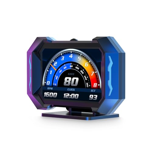 OBD2 Gauge Car HUD Head Up Display Multifunctional Digital Gauge,Car Speedometer GPS Tachometer Water Temperature Oil Temperature Volt Inclinometer Boost Gauge RPM Meter for Most Vehicles