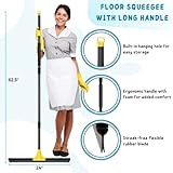 Floor Squeegee for Concrete and Tile Cleaning, 24'' Rubber Wiper Broom, Large Heavy Duty Water Scraper with 60'' Long Handle for Garage, Deck, Bathroom, Shower Glass, Window