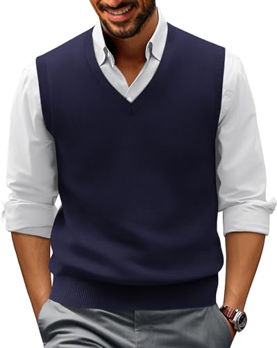 PJ PAUL JONES Sweater Vest for Men Knit Slim Fit V-Neck Pullover Vest L Navy