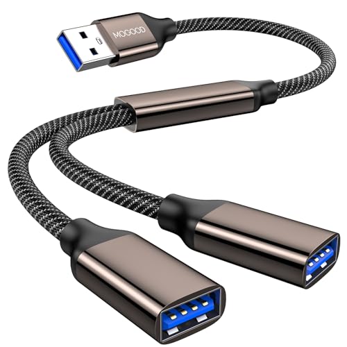 MOGOOD USB Splitter 1 in 2 Out,USB 3.0 Splitter Y Cable,Dual USB Port Extender Hub USB Male to Two Female Extension Cord Multi Port USB Extension Splitter Data Charging Split for Car,PC,TV,Laptop