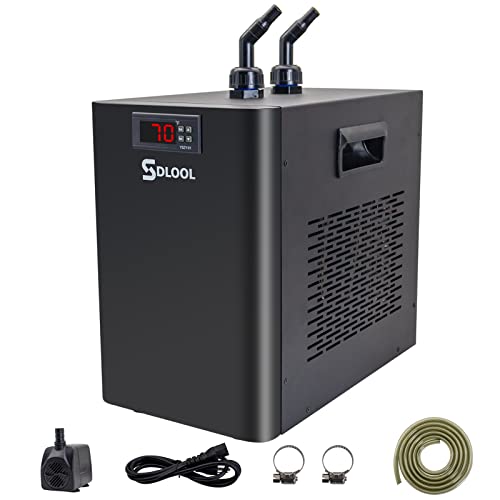 SDLOOL Aquarium Chiller 42gal, 1/10 HP Water Chiller 160L Fish Tank Hydroponics Cooling System with Quiet Design Refrigeration Compressor for Water Weeds Axolotl Jellyfish Coral Shrimp