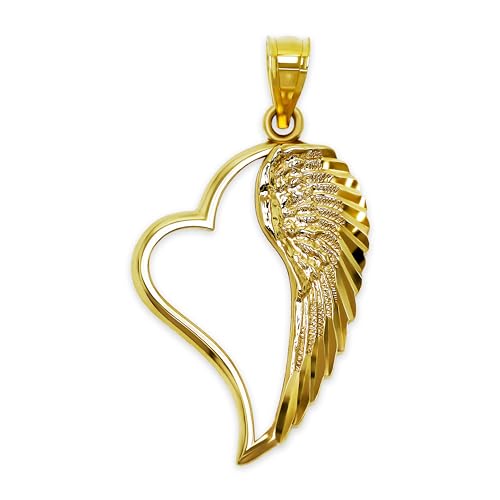 Charm America - Gold Angel Wing inside Heart Charm - 10 Karat Solid Gold