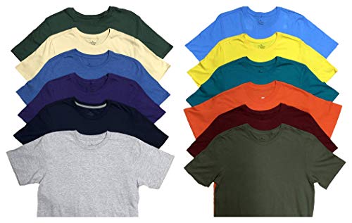 SOCKS'NBULK 12 Pack Wholesale Mens Soft Cotton Slim Fit Crew Neck Short Sleeve T-Shirts Mix Colors Bulk Size (Mix Color A, 5X-Large)