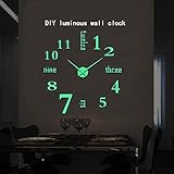 FASHION in THE CITY Luminous 3D DIY Mirror Surface Wall Clocks Modern Design Living Room Decorative Clocks (Luminous)