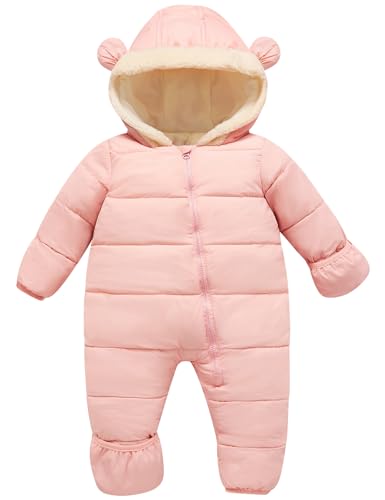 BFUSTYLE Baby Snowsuit Pink Infant Girl Puffer Jacket Winter Coat 12-18 Months Toddler Snow Suit Funny Baby Girl Coat Outfit with Hood