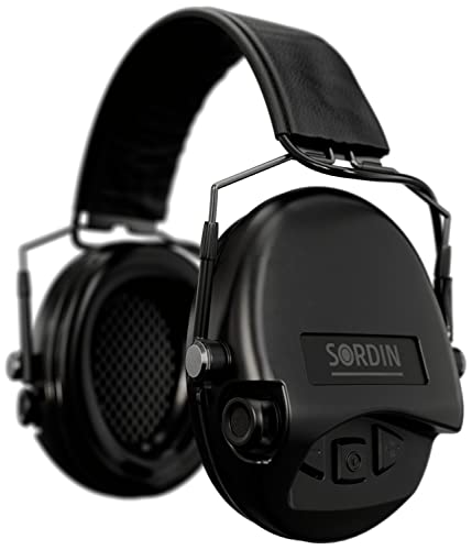 Sordin Supreme MIL AUX Active Ear Defenders - for Military & Special Forces - Leather Band & Foam Kits - Black Ear Muffs