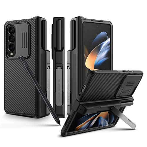 Nillkin CamShield Pro for Samsung Galaxy Z Fold 4 Case with Pen Holder, with Kickstand Hinge Protection Slide Camera Cover,Case for Samsung Z Fold 4 5G with S-Pen Holder (Black)