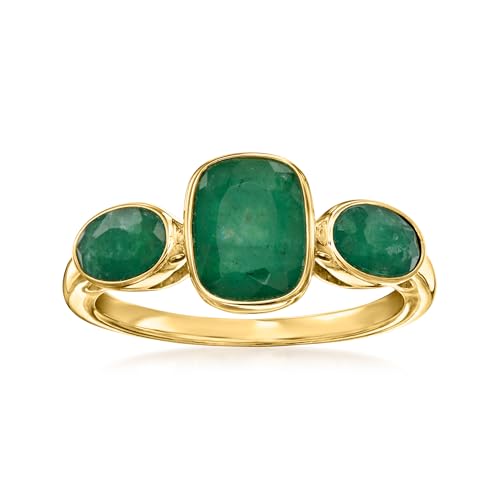 Ross-Simons 2.80 ct. t.w. Emerald 3-Stone Ring in 18kt Gold Over Sterling. Size 7
