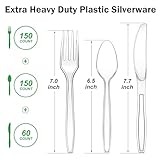 Dealusy 360 Count Extra Heavy Duty Clear Plastic Silverware, 150 Forks, 150 Spoons, 60 Knives, BPA-Free, Heat Resistant, Disposable Plastic Utensils Set, Plastic Cutlery Set, Plasticware Bulk