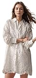 CHARTOU Women Eyelet Lace Dress Button Down Shirt Loose Fit Summer Casual Mini Dress (Medium,White)