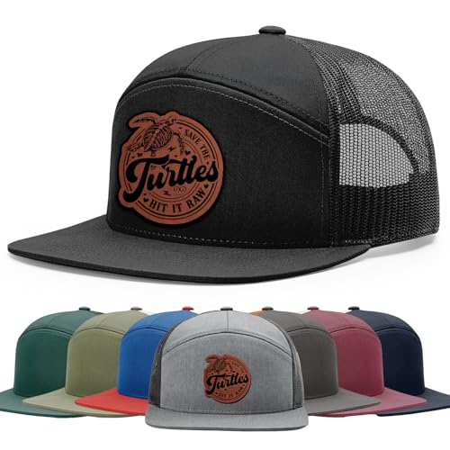 Save The Turtles Hit It Raw Hat, Skip The Plastic Straw To Save A Turtle, Ocean Turtle Hat, 168 Style Trucker Leather Patch Hat for Men And Women Breathable Hat, Snapback Adjustable Hat
