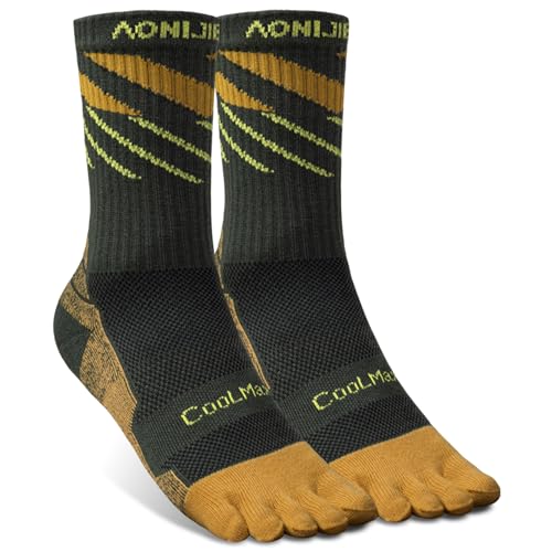AONIJIE Toe Socks for Men and Women Athletic Hiking Coolmax Socks with toes - Soft Comfortable and Moisture Wicking - Green, Large (2 pairs)