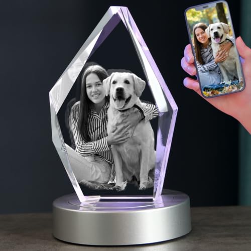 zeiniyio Personalized Dog Memorial Gifts, Custom Pet 3D Crystal Photo,Pet Memorial,3D Engraved Crystal Keepsake Gift, Dog Photo Frame,Personalized Gift for Birthday