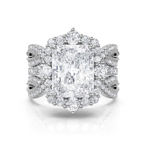 Jeulia 2 PC Interchangeable Engagement Ring Set for Women; 925 Sterling Silver Twisted Radiant Cut Diamond Wedding Ring Set CZ Anniversary Promise Rings for Her with Jewelry Gift Box (White Diamond, 8)
