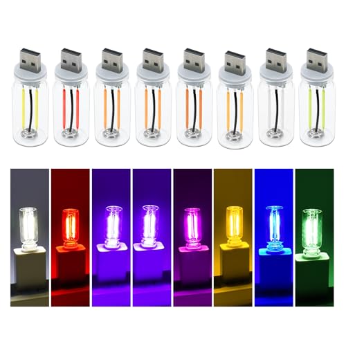 8Pcs USB LED Car Interior Atmosphere Light, Mini Retro Car Lamps USB Plug-in Glass Bottle Night LED Light
