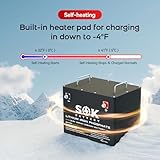 SOK 12V 280AH Lifepo4 Lithium Battery, SK12V280H 4000~8000 cycles Support Bluetooth, Smart BMS, Built-in heater can be charged at a minimum of -4℉/-20℃. for RV, Solar, Marine, Off Grid.