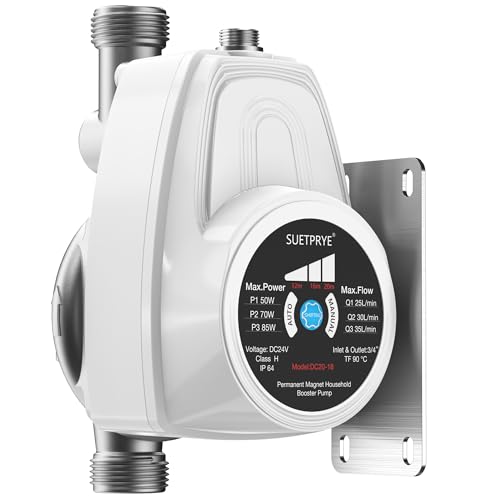 SUETPRYE Variable Speed Water Pressure Booster Pump for Home House Shower - Constant Pressure Energy Efficient Ultra Quiet 3 Modes, 0.11 HP, 9.2 GPM, 26.1 PSI, 100-240VAC Adapter
