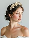 SWEETV Goddess Crown Bridal Headband Leaf Tiara Wedding Headpiece Gold Costume Accessories Greek Bridesmaid Prom Festival Hair Accessories Queen Crown Wedding Hair Piece for Women and Girls