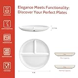 Sweese Portion Control Plates Set of 2, 9 Inch Divided Plates for Adults, Porcelain Dinner Diet Plates for Balanced Meal Building- White