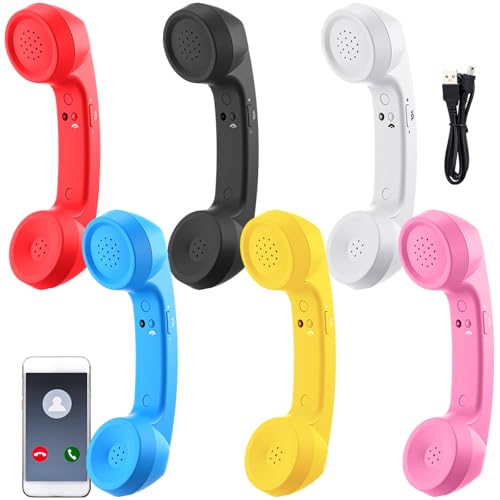Relaxweex 6 Colors Retro Phone Handset Bulk Wireless Telephone Handset Receiver with Microphone Speaker, Compatible with Bluetooth Mobile Old School Cell Phones Pad Mobile Smartphone