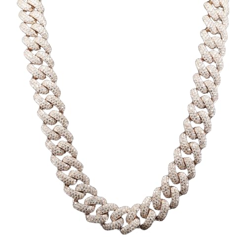Millennium Jewelery 52.8 CTW Moissanite Diamond Hip Hop Style Totaly Iced Out 18K Rose Gold Cuban Chain in VVS Clarity Colorless Diamond 22" Inch (18K Gold, Rose, 22" Inch)