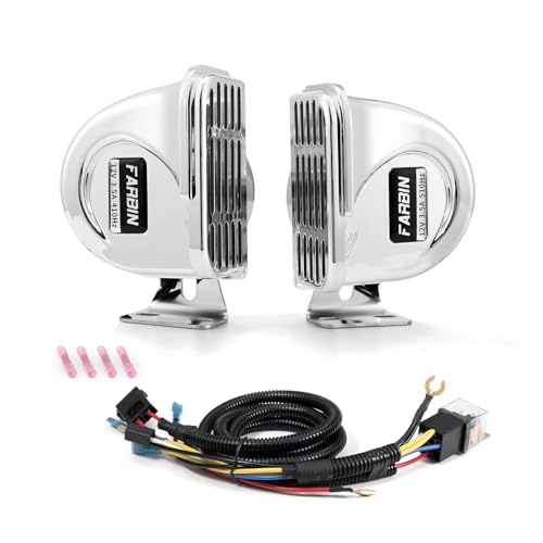 FARBIN Boat Horn Stainless Steel Waterproof Horn for Ships 12V Super Loud Horn With base bracket and Relay Harness for Car Sailboats Yachts Motorcycle Trucks etc. (Dual horn with wiring harness)