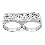 BlingSparkle Ring, Personalized Statement Name Ring with Initial, 18K Gold-Plated, Double Finger, for Women & Mens