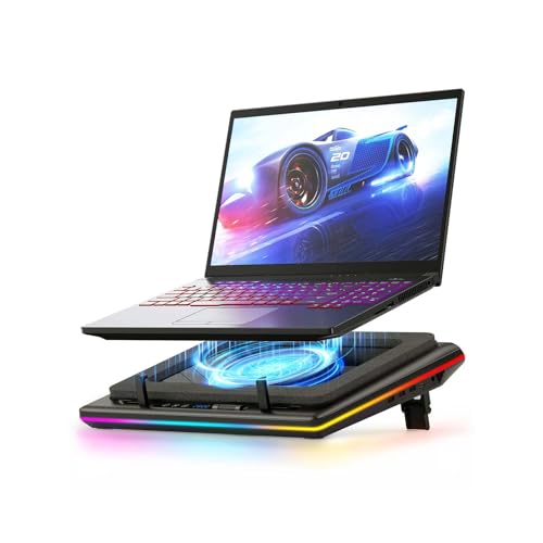 llano RGB Laptop Cooling Pad, Gaming Laptop Cooler with Powerful Turbofan, Fast Cooling Laptop 15.6-21in, Adjustable Speed, Touch Control, LCD Screen