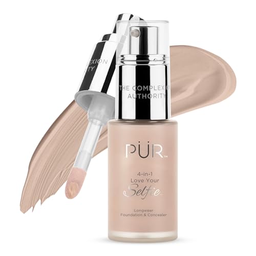 PUR Cosmetics 4-in-1 Love Your Selfie Longwear Foundation and Concealer - Unique, Dual-Applicator Component - Covers Blemishes and Imperfection - Reduce Fine Lines and Wrinkles - MP3 - 1 oz Makeup