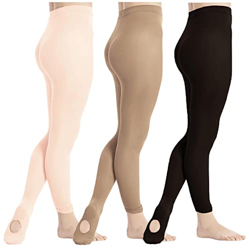 DIPUG 3 Pairs Girls' Convertible Ballet Tights Soft Transition Dance Tight Toddler Footless Pantyhose