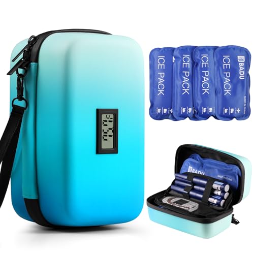 HLANBABYAMZ Insulin Cooler Travel Case TSA Approved, Refrigerated Medicine Travel Case with Temperature Display, Diabetes Travel Case with Wrist Strap & 4 Ice Packs For Daily and Trip
