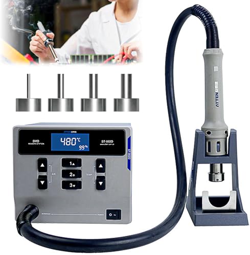 Hot Air Rework Station, ATTEN ST-862D 1000W Digital Display Automatic Sleep Hot Air Gun Soldering Station, Adjustable Temperature Desoldering Gun BGA Rework Station