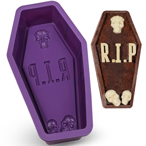 Webake Silicone Coffin Cake Pan, 12 Inch Large Tombstone Shaped Cake Mold for Baking Halloween Themed Party