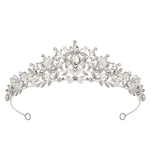 SWEETV Jeweled Wedding Tiaras and Crowns for Women, Metal Princess Tiara Queen Crown for Bride, Bridal Headpieces for Birthday Quinceanera Pageant Prom, Silver