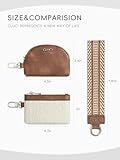 CLUCI Keychain Wallet for Women Leather Coin Purse Detachable Dual Pouch Wristlet Wallet Zipper Pocket Beige With Brown