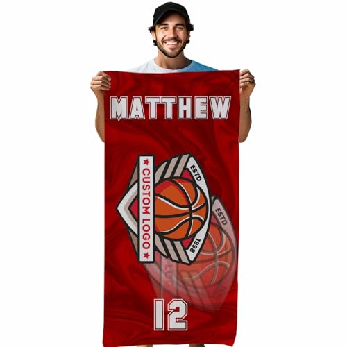 Personalized Beach Towels with Logo, Sports Team Gifts for Football Baseball Basketball Swim Hockey Team, Microfiber Quick Dry Towels for Travel Pool Bath, Custom Name Gifts for Kids Adults T115