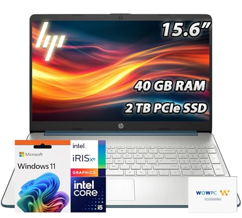 HP Pavilion 15.6" FHD Laptop | 40GB RAM • 2TB PCIe SSD | Intel Core i5-1235U (10 Core) Processor | Copilot & AI Ready | Wi-Fi 6 | Bluetooth | HDMI | Windows 11 | WOWPC Recovery USB