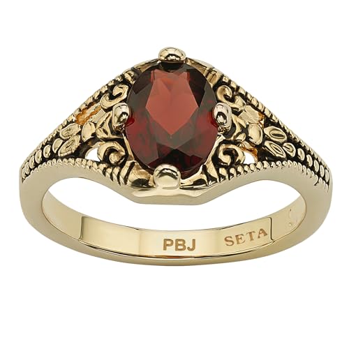 PalmBeach Yellow Gold-plated Antiqued Oval Cut Genuine Red Garnet Vintage Style Ring Sizes 5-10 Size 9