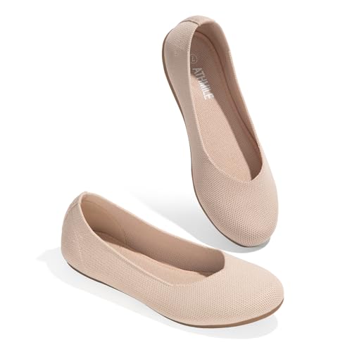 ATHMILE Women's Ballet Flat Shoes Round Toe Slip on Women Flats Knit Flat Shoes for Women for Dressy Casual Office Work Wedding Comfort Soft Pink Size 7.5