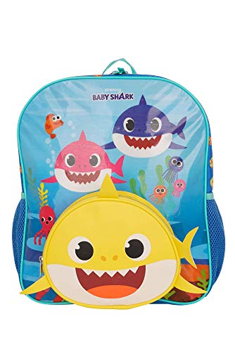 AI ACCESSORY INNOVATIONS Baby Shark Kids Backpack – 14” Toddler & Preschool Bag with 3D Shark Face, Adjustable Straps & Mesh Pockets – Official Pinkfong Baby Shark School Bag for Boys & Girls