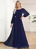 Ever-Pretty Womens Floor Length Long Sleeve Empire Waist A-Line Maxi Bridesmaid Dress Navy Blue US14