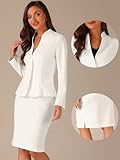 Allegra K 2 Piece Suit Skirt Set for Women's Business Formal Collarless Blazer and Pencil Skirts Medium White