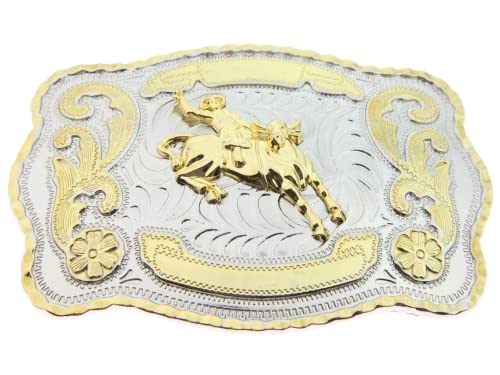 WMG Bull Rider Cowboy Rodeo Western Large Gold Tone Cowboy Riding Bull Unisex Fashion Belt Buckle