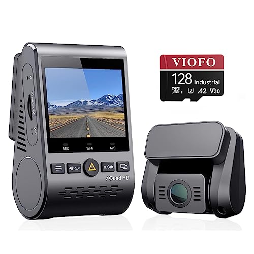 VIOFO A129 Plus Duo 2K 1440P Front & 1080P Rear Dash Cam with Wi-Fi, GPS, Night Vision + 128GB U3 A2 MicroSD Card Bundle for Ultra HD Recording & Reliable Storage