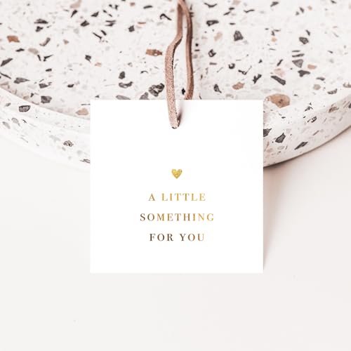50 Gold Foil Thank You Gift Tags by ThreeKin, 2.5" x 2.5" Elegant Pre-Punched Hole Hanging Tags for Gifts & Favors - Perfect for Weddings, Baby Showers, Parties, Holidays, Anniversaries, Celebrations